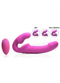 Розовый безремневой страпон с вибрацией и функцией расширения Inflatable Ergo-Fit Strapless Strap-On - XR Brands - купить с доставкой в Твери