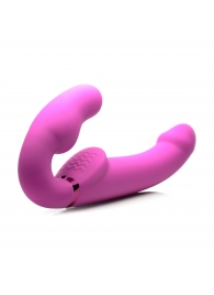 Розовый безремневой страпон с вибрацией и функцией расширения Inflatable Ergo-Fit Strapless Strap-On - XR Brands - купить с доставкой в Твери