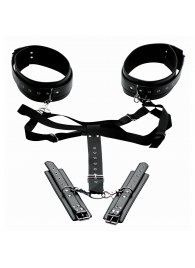 Черная бондажная система Acquire Easy Access Thigh Harness with Wrist Cuffs - XR Brands - купить с доставкой в Твери