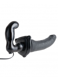 Черный страпон с вагинальной пробкой Deluxe Vibrating Penetrix Strap-On - 19 см. - Pipedream - купить с доставкой в Твери
