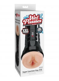 Телесный мастурбатор-вагина в черной колбе Super Luscious Lips XXL - Pipedream - в Твери купить с доставкой