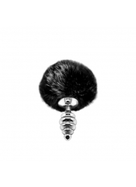 Серебристая анальная пробка с черным хвостиком Metal Anal Fluffly Twist Plug S - Adrien Lastic
