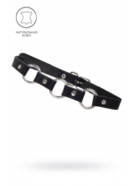 Черный кожаный чокер-ошейник с тремя кольцами - Pecado - купить с доставкой в Твери