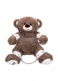 Бондажный набор: бурый мишка с белыми оковами и наручниками - Pecado - купить с доставкой в Твери