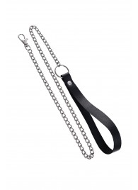 Поводок с ручкой из черной натуральной кожи и карабином для ошейника - Pecado - купить с доставкой в Твери