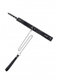 Кожаный двухслойный ошейник с белой строчкой и поводком - Pecado - купить с доставкой в Твери