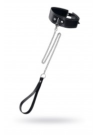 Кожаный двухслойный ошейник с белой строчкой и поводком - Pecado - купить с доставкой в Твери