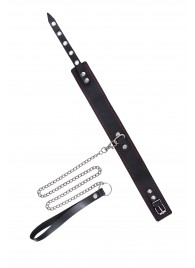 Кожаный двухслойный ошейник с красной строчкой и поводком - Pecado - купить с доставкой в Твери