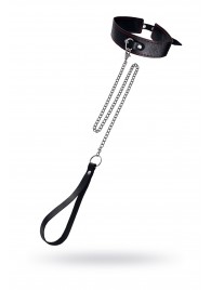 Кожаный двухслойный ошейник с красной строчкой и поводком - Pecado - купить с доставкой в Твери