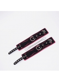 Черно-розовые кожаные оковы с розовой строчкой - Crazy Handmade - купить с доставкой в Твери