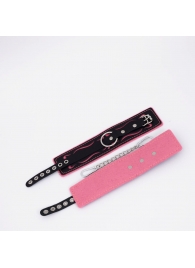 Черно-розовые кожаные оковы с розовой строчкой - Crazy Handmade - купить с доставкой в Твери