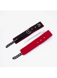 Черно-красные оковы с красной строчкой Sex - Crazy Handmade - купить с доставкой в Твери