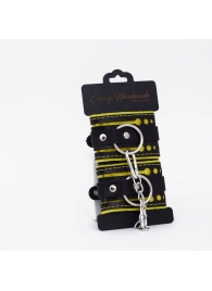 Черно-желтые кожаные наручники с жёлтой строчкой - Crazy Handmade - купить с доставкой в Твери