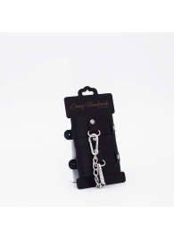 Черные кожаные наручники с хромированной фурнитурой - Crazy Handmade - купить с доставкой в Твери