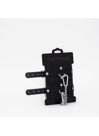 Черные кожаные оковы с хромированной фурнитурой - Crazy Handmade - купить с доставкой в Твери
