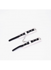 Бело-красные кожаные наручники - Crazy Handmade - купить с доставкой в Твери