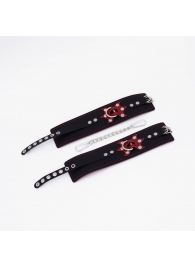 Черные кожаные оковы с красным декором и строчкой - Crazy Handmade - купить с доставкой в Твери