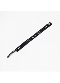 Черный кожаный ошейник с золотистой фурнитурой - Crazy Handmade - купить с доставкой в Твери