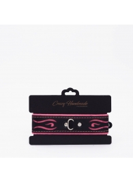 Черно-розовый кожаный ошейник с розовой строчкой - Crazy Handmade - купить с доставкой в Твери