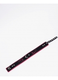 Черно-розовый кожаный ошейник с розовой строчкой - Crazy Handmade - купить с доставкой в Твери