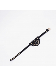 Черный фигурный кожаный ошейник с золотистой фурнитурой - Crazy Handmade - купить с доставкой в Твери