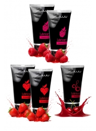 Набор из 5 съедобных лубрикантов JUJU (клубника х 2, малина х 2, вишня) - JuJu - купить с доставкой в Твери
