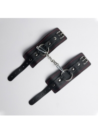 Черные кожаные наручники с красной строчкой - Crazy Handmade - купить с доставкой в Твери