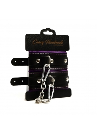 Черно-фиолетовые скругленные наручники с мягкой подкладкой - Crazy Handmade - купить с доставкой в Твери