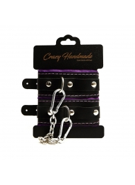 Черно-фиолетовые скругленные наручники с мягкой подкладкой - Crazy Handmade - купить с доставкой в Твери