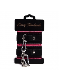 Черно-розовые скругленные наручники с мягкой подкладкой - Crazy Handmade - купить с доставкой в Твери