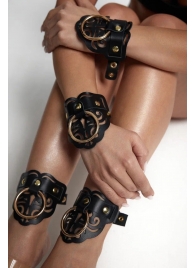 Черные кожаные оковы с резными узорами и клепками - Crazy Handmade - купить с доставкой в Твери