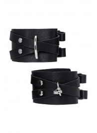 Черные кожаные оковы с двумя перекрёстными ремешками - Pecado - купить с доставкой в Твери