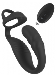 Черное эрекционное кольцо со стимуляцией промежности и анальной пробкой Cock Ring with RC Prostate Plug - Orion - в Твери купить с доставкой