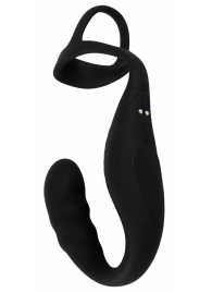 Черное эрекционное кольцо со стимуляцией промежности и анальной пробкой Cock Ring with RC Prostate Plug - Orion - в Твери купить с доставкой