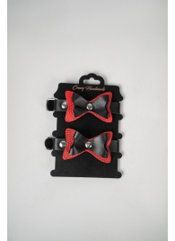 Черно-красные кожаные наручники с бантиками - Crazy Handmade - купить с доставкой в Твери