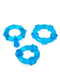 Набор из 3 синих эрекционных колец с различным рельефом - Erowoman-Eroman - в Твери купить с доставкой
