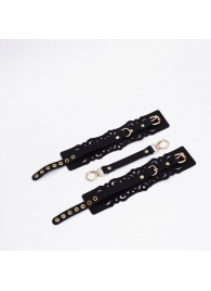 Черный кожаные оковы с узорами и золотистой фурнитурой - Crazy Handmade - купить с доставкой в Твери