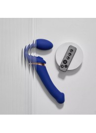 Синий безремневой страпон Multi Orgasm Bendable Strap-On size XL с клиторальной стимуляцией - Strap-on-me - купить с доставкой в Твери