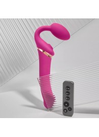Ярко-розовый безремневой страпон Multi Orgasm Bendable Strap-On size XL с клиторальной стимуляцией - Strap-on-me - купить с доставкой в Твери
