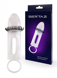 Закрытая насадка на пенис с подхватом мошонки и стимулирующими «ресничками» - Sextaz - в Твери купить с доставкой