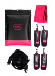 Черно-розовый эротический набор: фиксатор, оковы, наручники, повязка - Erokay - купить с доставкой в Твери