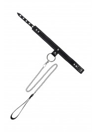 Черный узкий однослойный ошейник с серебристым поводком-цепочкой - Pecado - купить с доставкой в Твери