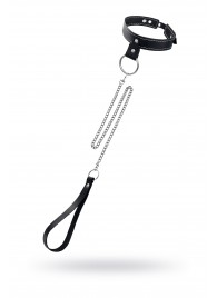 Черный узкий однослойный ошейник с серебристым поводком-цепочкой - Pecado - купить с доставкой в Твери