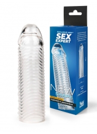 Прозрачная закрытая насадка на пенис с ребрышками - 16 см. - Sex Expert - в Твери купить с доставкой