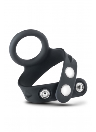 Черное эрекционное кольцо с подхватом мошонки на кнопках VS6 - Blush Novelties - в Твери купить с доставкой