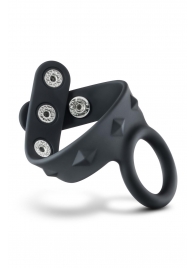 Черное эрекционное кольцо с подхватом мошонки на кнопках VS6 - Blush Novelties - в Твери купить с доставкой