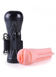 Телесный мастурбатор-вагина в черной колбе с вибрацией - Boys of Toys - в Твери купить с доставкой