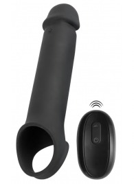 Черная вибронасадка для пениса с хомутом для мошонки и пультом ДУ Remote Controlled Penis Extension - Orion - в Твери купить с доставкой