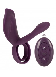 Фиолетовая насадка на член с клиторальным отростком и пультом ДУ RC Couple’s Vibrator 2 - Orion - в Твери купить с доставкой