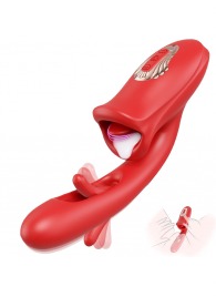 Красный вибратор с функциями фингеринга и лизания - 25,1 см. - Secwell